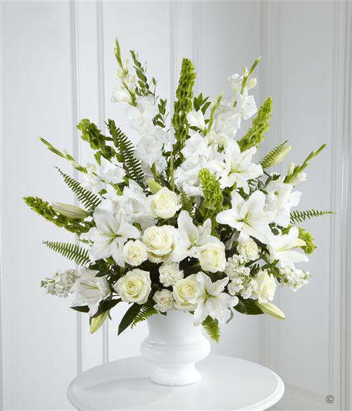 White and Green Service Arrangement Funeral Flowers Tallaght