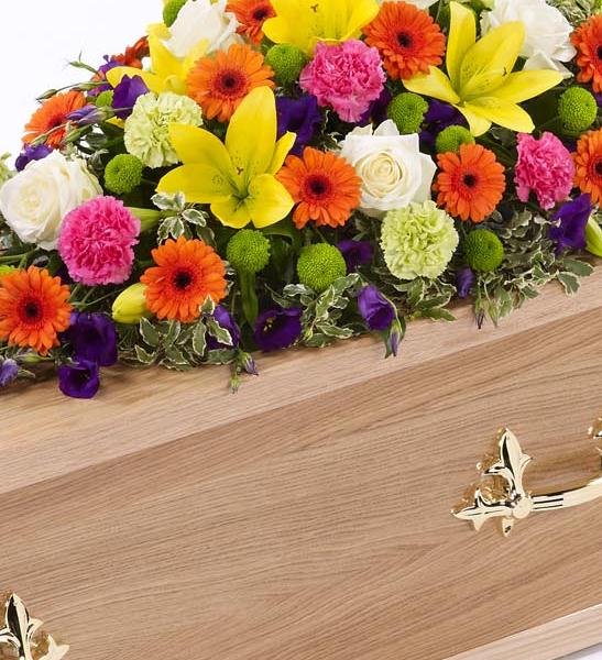 Vibrant Casket Spray 3ft Funeral Flowers Tallaght